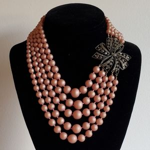 Stunning Retro Vintage Graduated Pink Beads Side Pendant Choker Necklace 15"